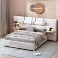 Queen-Size Velvet Upholstered Platform Bed with Dual Outlets, USB Charging Ports, Bedside Pillows, and Storage Shelves