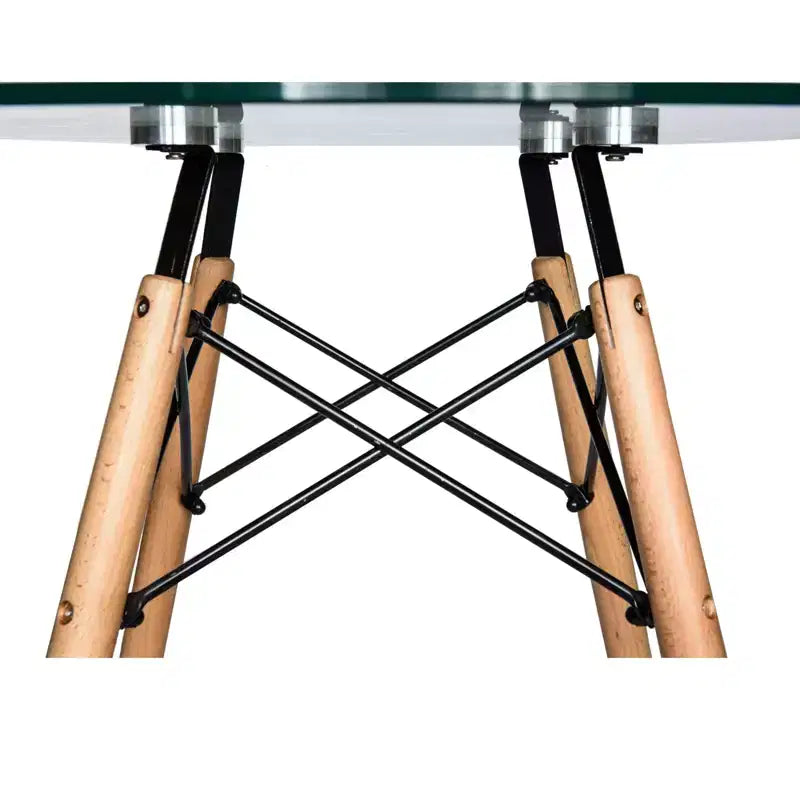 Set da pranzo 3 pezzi Tavolo bistro rotondo in vetro trasparente da 31 pollici con 2 sedie in acrilico con gambe a piolo in legno, cucina moderna, sala da pranzo