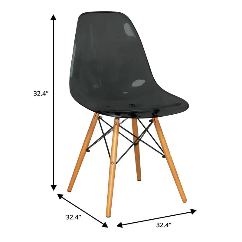 Set da pranzo 3 pezzi Tavolo bistro rotondo in vetro trasparente da 31 pollici con 2 sedie in acrilico con gambe a piolo in legno, cucina moderna, sala da pranzo