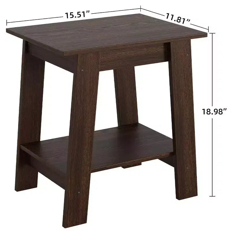 Tavolino da divano rustico a 2 ripiani con mensola portaoggetti, comodino stretto, tavolino d'appoggio minimalista per soggiorno e camera da letto