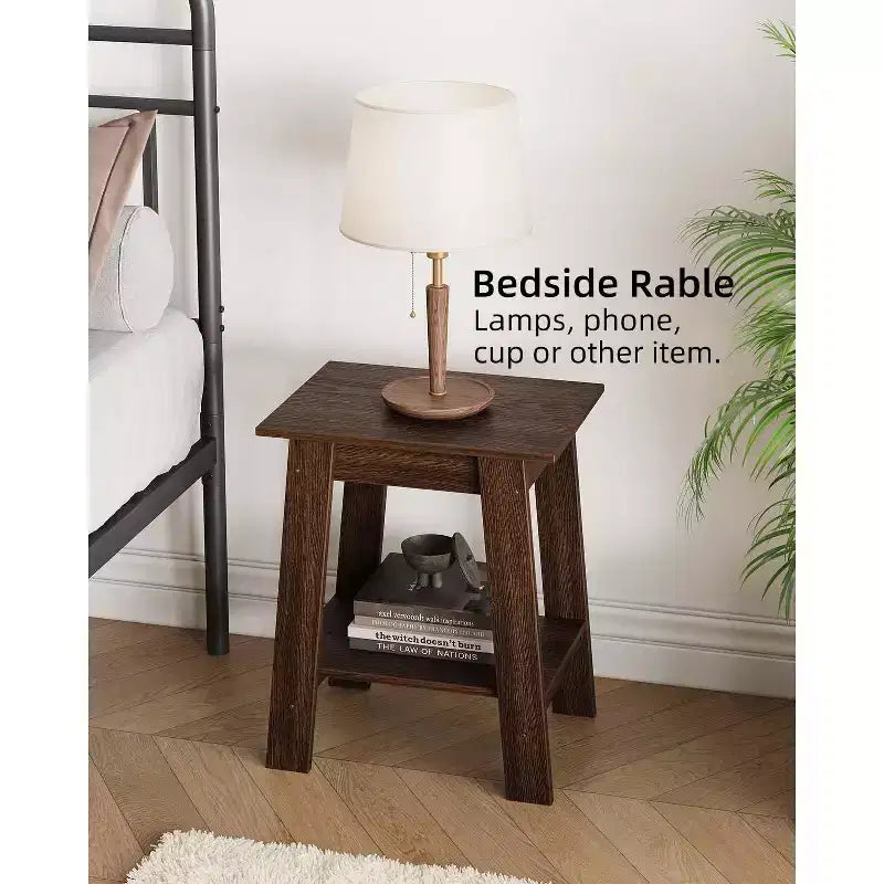 Tavolino da divano rustico a 2 ripiani con mensola portaoggetti, comodino stretto, tavolino d'appoggio minimalista per soggiorno e camera da letto