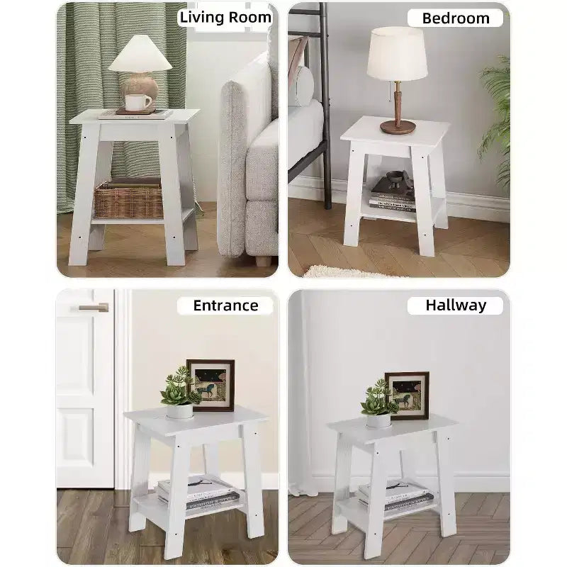 Tavolino da divano rustico a 2 ripiani con mensola portaoggetti, comodino stretto, tavolino d'appoggio minimalista per soggiorno e camera da letto