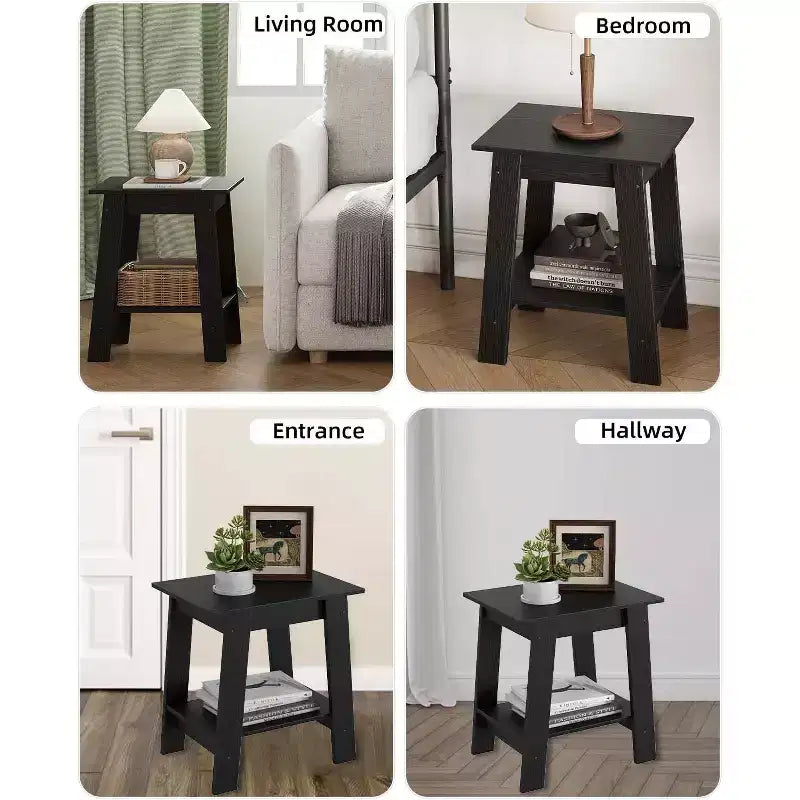 Tavolino da divano rustico a 2 ripiani con mensola portaoggetti, comodino stretto, tavolino d'appoggio minimalista per soggiorno e camera da letto