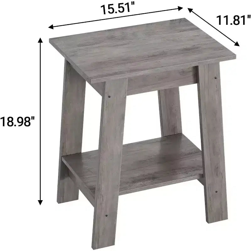 Tavolino da divano rustico a 2 ripiani con mensola portaoggetti, comodino stretto, tavolino d'appoggio minimalista per soggiorno e camera da letto