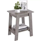 Tavolino da divano rustico a 2 ripiani con mensola portaoggetti, comodino stretto, tavolino d'appoggio minimalista per soggiorno e camera da letto