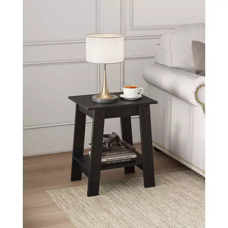 Farmhouse End Table  Rustic 2-Tier Side Table with Storage Shelf, Narrow Nightstand, Minimalist Accent Table for Living Room and Bedroom