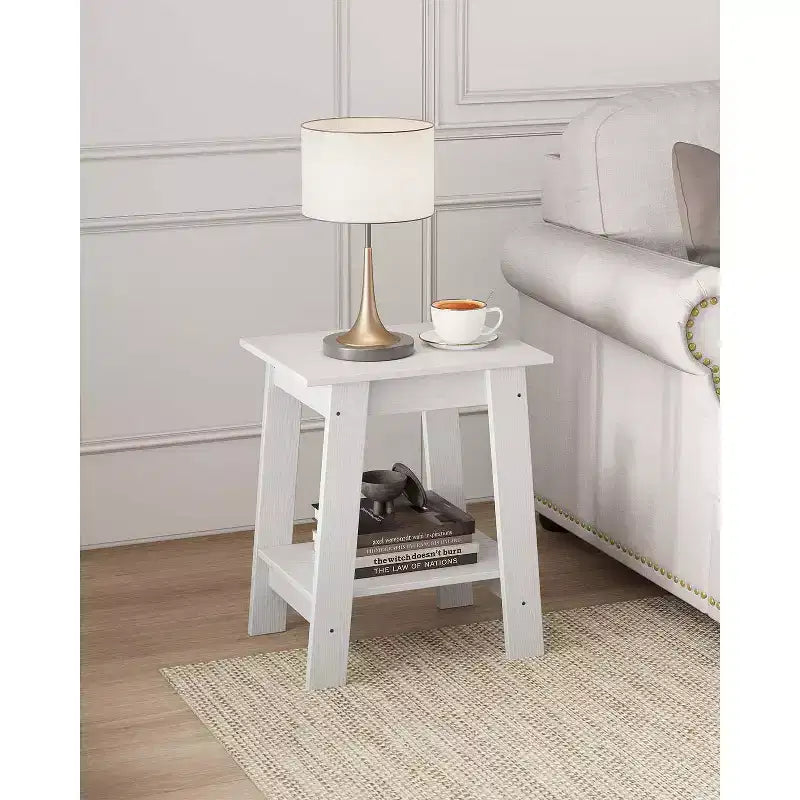 Tavolino da divano rustico a 2 ripiani con mensola portaoggetti, comodino stretto, tavolino d'appoggio minimalista per soggiorno e camera da letto