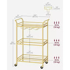 Carrello Bar, Carrello Bar da Casa, Carrello Bar Piccolo con Ripiani a 3 Livelli, Portabottiglie, Portabicchieri, Carrello Bar, 15 x 23.6 x 36.2 Pollici