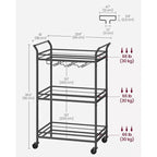 Carrello Bar, Carrello Bar da Casa, Carrello Bar Piccolo con Ripiani a 3 Livelli, Portabottiglie, Portabicchieri, Carrello Bar, 15 x 23.6 x 36.2 Pollici