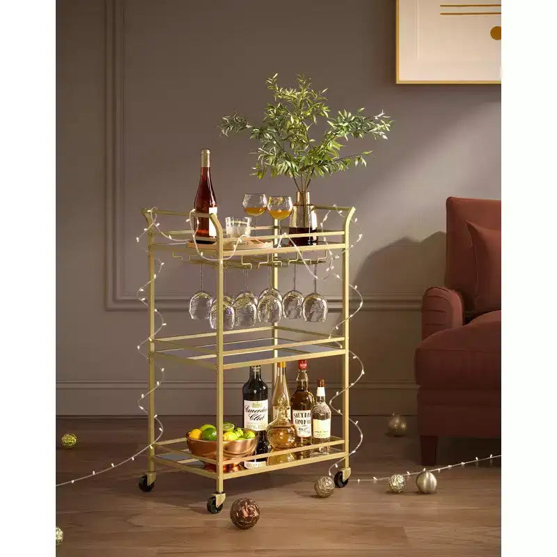 Carrello Bar, Carrello Bar da Casa, Carrello Bar Piccolo con Ripiani a 3 Livelli, Portabottiglie, Portabicchieri, Carrello Bar, 15 x 23.6 x 36.2 Pollici