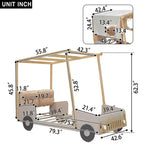 Lettino auto in legno con cuscino, tettuccio in tessuto e LED - Naturale