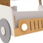 Lettino auto in legno con cuscino, tettuccio in tessuto e LED - Naturale