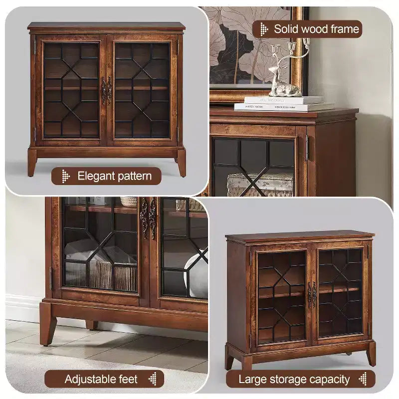 Mobile credenza largo 36 pollici con 2 ante, mobile contenitore in stile vintage con gambe in legno massello