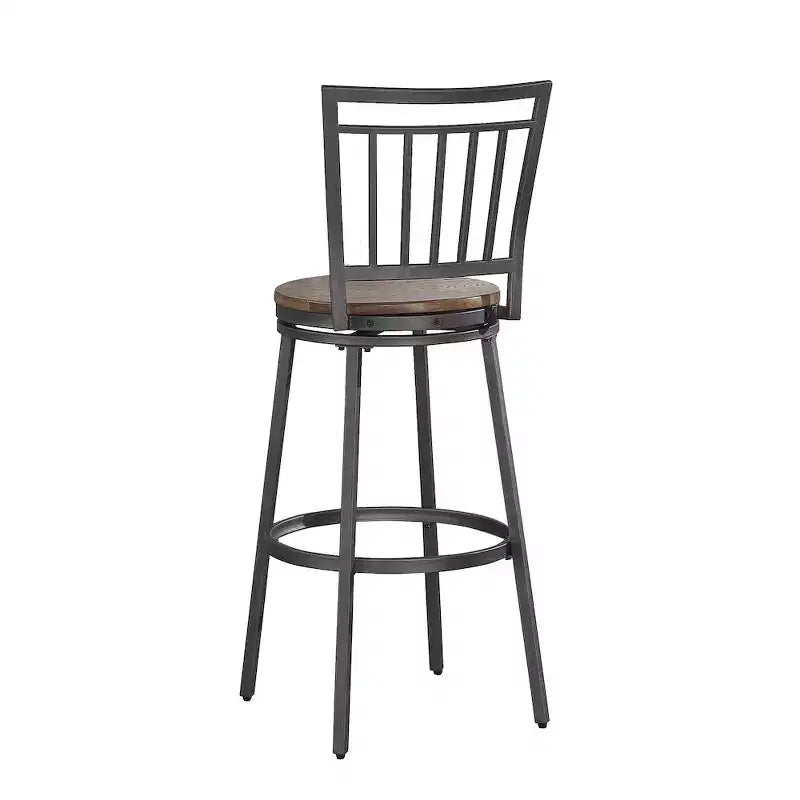 Sgabello Girevole in Metallo da 63,5 cm - Grigio Ardesia - Seduta Quercia Dorata