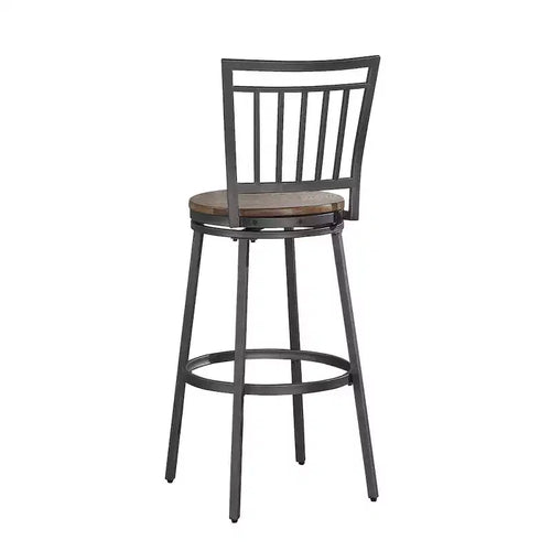 Sgabello Girevole in Metallo da 63,5 cm - Grigio Ardesia - Seduta Quercia Dorata