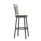 Sgabello Girevole in Metallo da 63,5 cm - Grigio Ardesia - Seduta Quercia Dorata