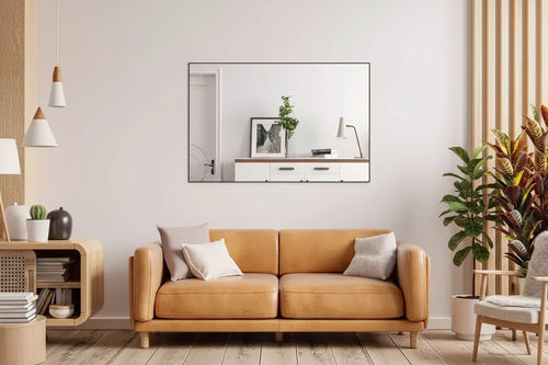 48x32 Modern Black Frame Bathroom Mirror: Oversized, Aluminum, Wall Mounted, Vertical/Horizontal