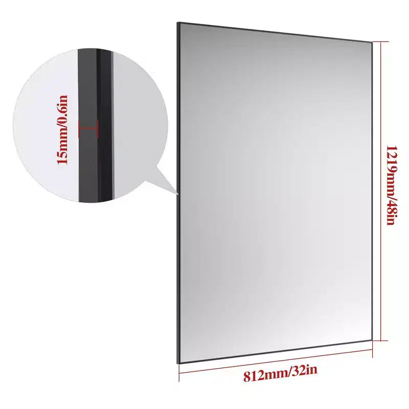 Specchio da bagno moderno con cornice nera 48x32: Sovradimensionato, alluminio, montaggio a parete, verticale/orizzontale