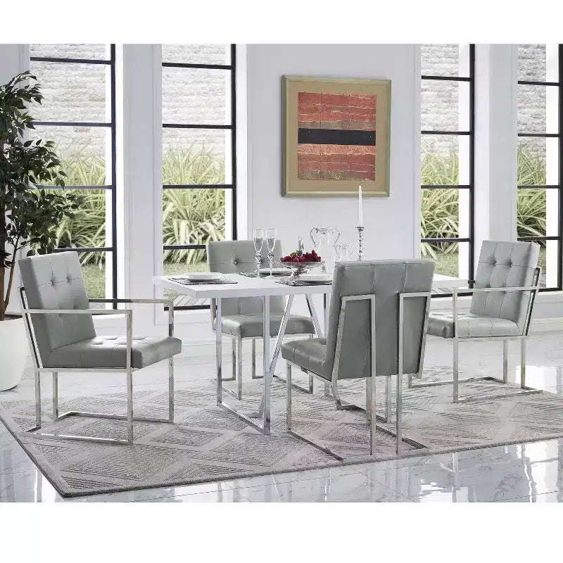 Sedia da pranzo senza braccioli con struttura in acciaio inossidabile (set da 2)