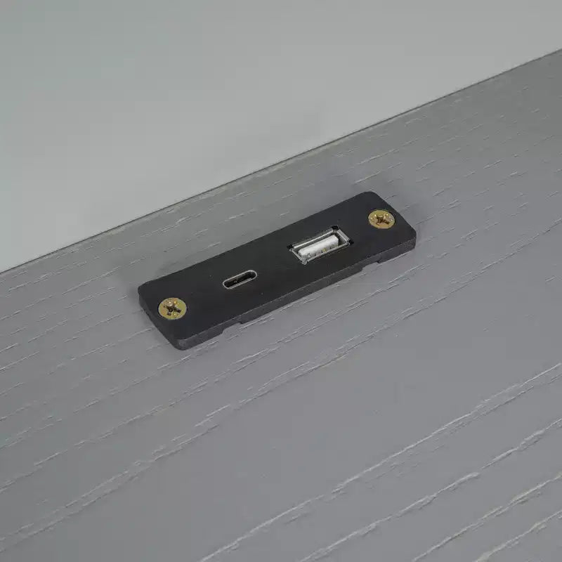 Letto a piattaforma in legno a una piazza con luce LED integrata, testiera multifunzionale, ringhiera e cassetti