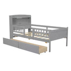 Letto a piattaforma in legno a una piazza con luce LED integrata, testiera multifunzionale, ringhiera e cassetti