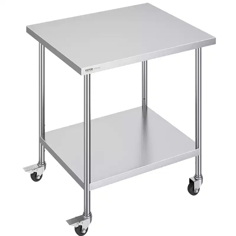 VEVOR Stainless Steel Work Table 30 x 36 x 38 Inch, with 4 Wheels, 3 Adjustable Height Levels,HeavyDuty Food Prep Worktable for Commercial Kitchen