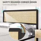 Struttura letto con testiera/pediera in rattan, struttura letto a piattaforma, struttura letto moderna di metà secolo/non necessita di rete a molle/facile montaggio/senza rumore