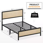 Struttura letto con testiera/pediera in rattan, struttura letto a piattaforma, struttura letto moderna di metà secolo/non necessita di rete a molle/facile montaggio/senza rumore