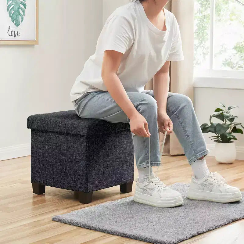 Pouf contenitore in lino quadrato da 38 cm con gambe