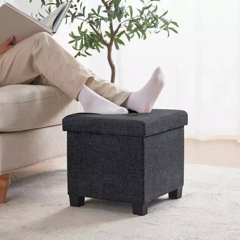 Pouf contenitore in lino quadrato da 38 cm con gambe