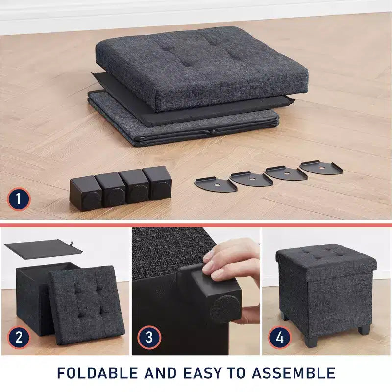 Pouf contenitore in lino quadrato da 38 cm con gambe