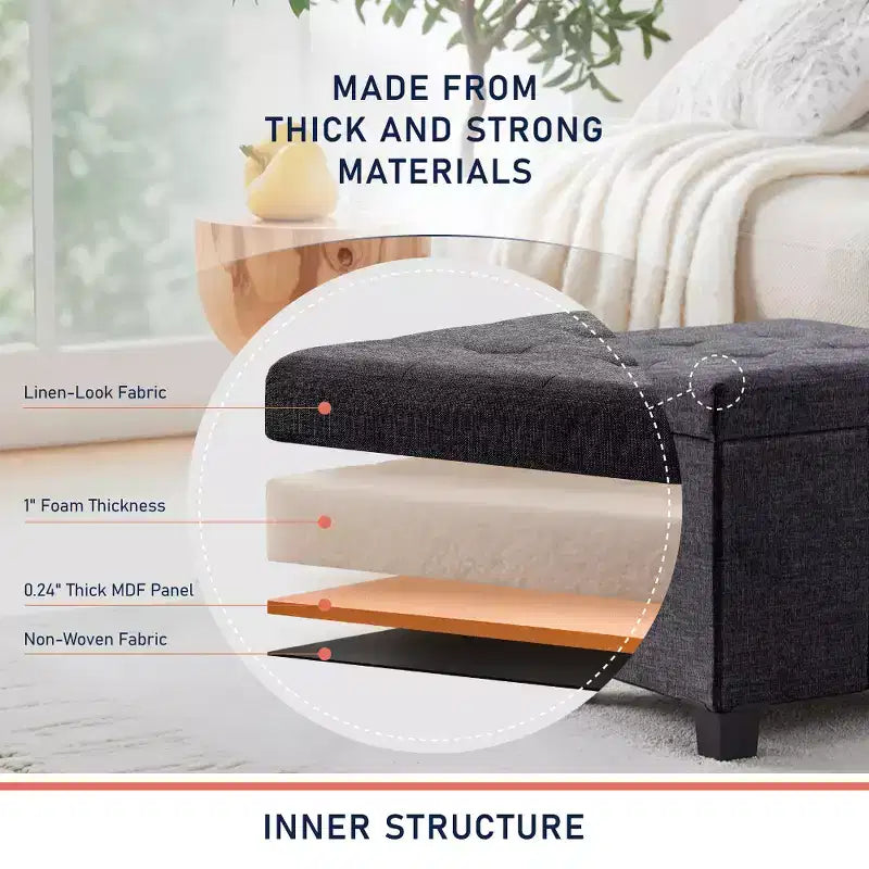 Pouf contenitore in lino quadrato da 38 cm con gambe