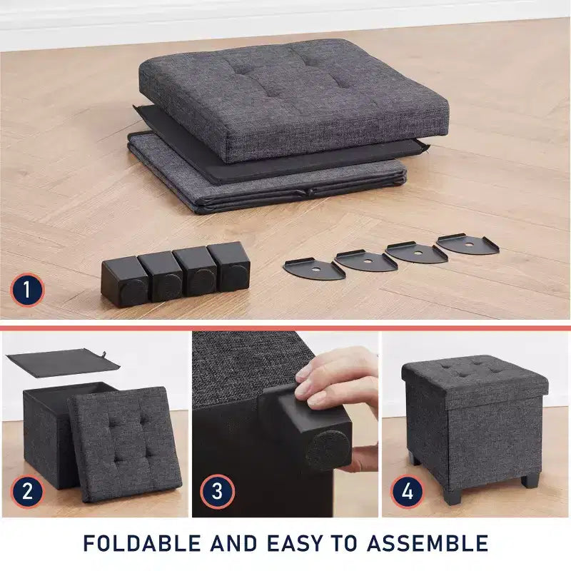 Pouf contenitore in lino quadrato da 38 cm con gambe