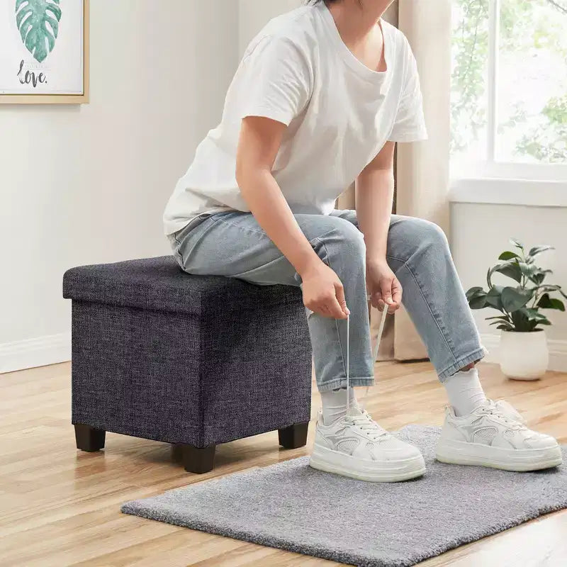 Pouf contenitore in lino quadrato da 38 cm con gambe