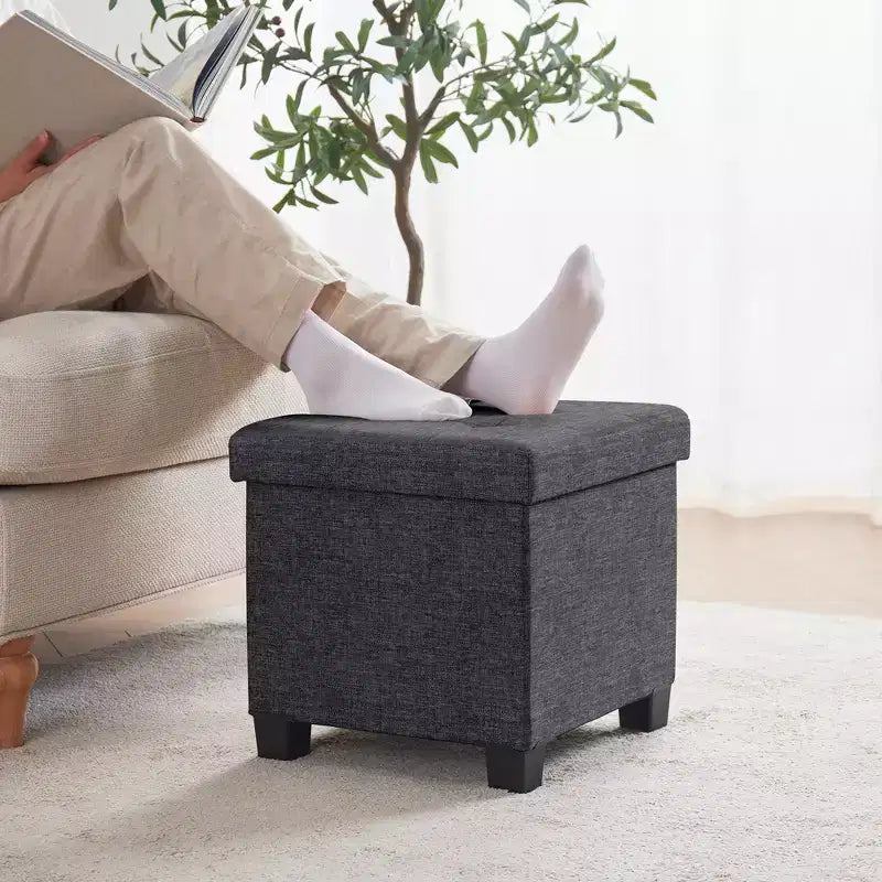Pouf contenitore in lino quadrato da 38 cm con gambe