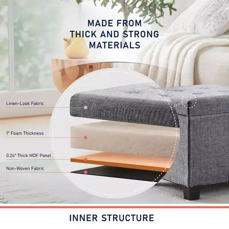 Pouf contenitore in lino quadrato da 38 cm con gambe