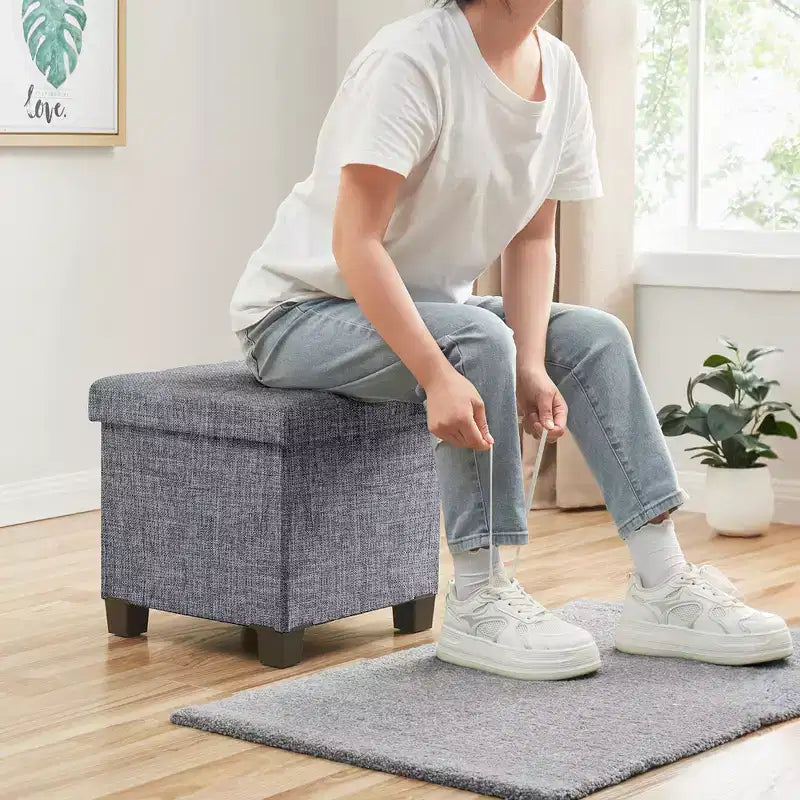 Pouf contenitore in lino quadrato da 38 cm con gambe