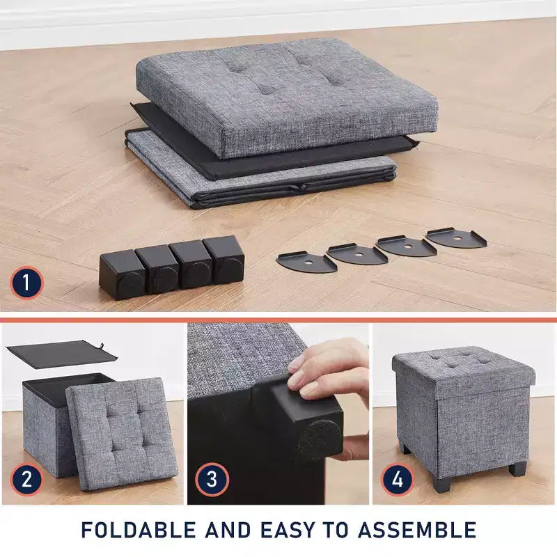 Pouf contenitore in lino quadrato da 38 cm con gambe
