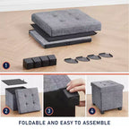 Pouf contenitore in lino quadrato da 38 cm con gambe
