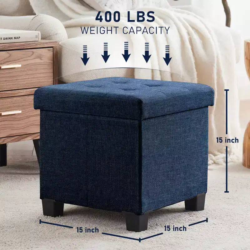Pouf contenitore in lino quadrato da 38 cm con gambe