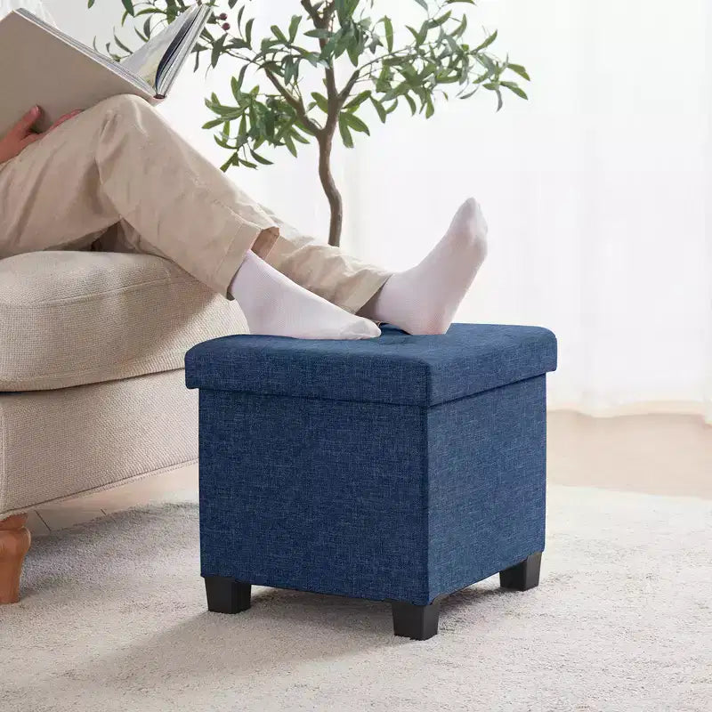 Pouf contenitore in lino quadrato da 38 cm con gambe