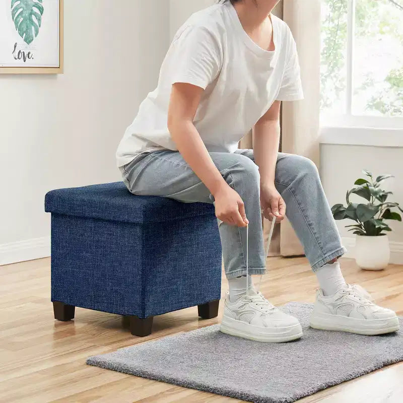 Pouf contenitore in lino quadrato da 38 cm con gambe