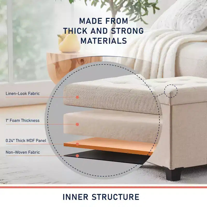 Pouf contenitore in lino quadrato da 38 cm con gambe