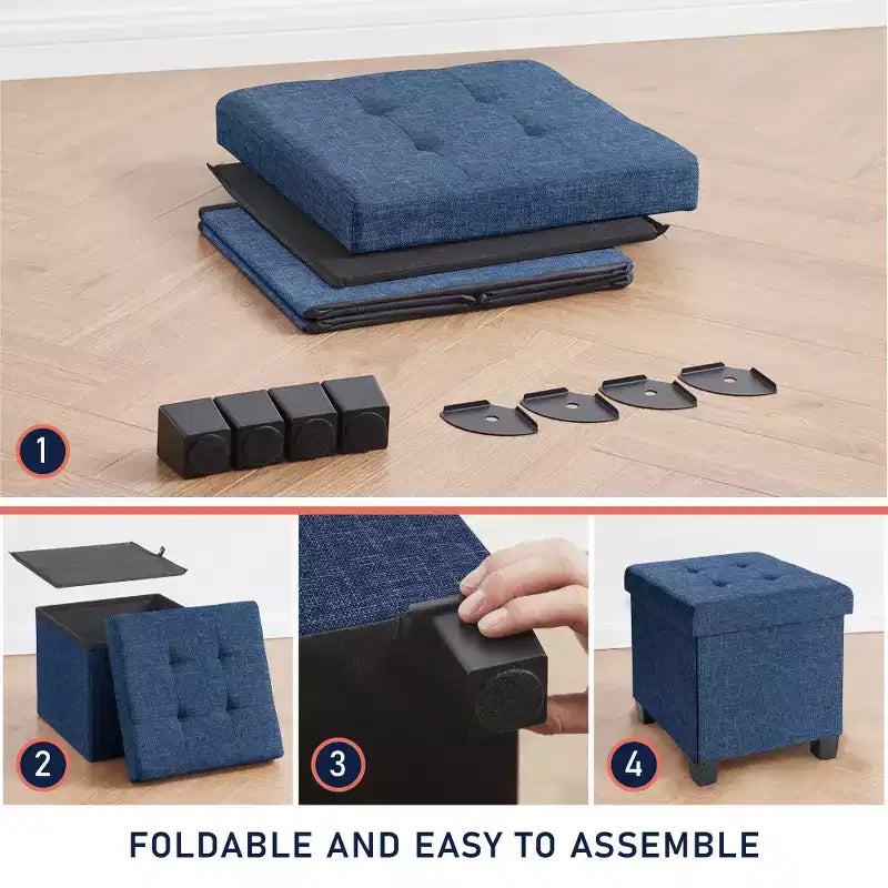 Pouf contenitore in lino quadrato da 38 cm con gambe