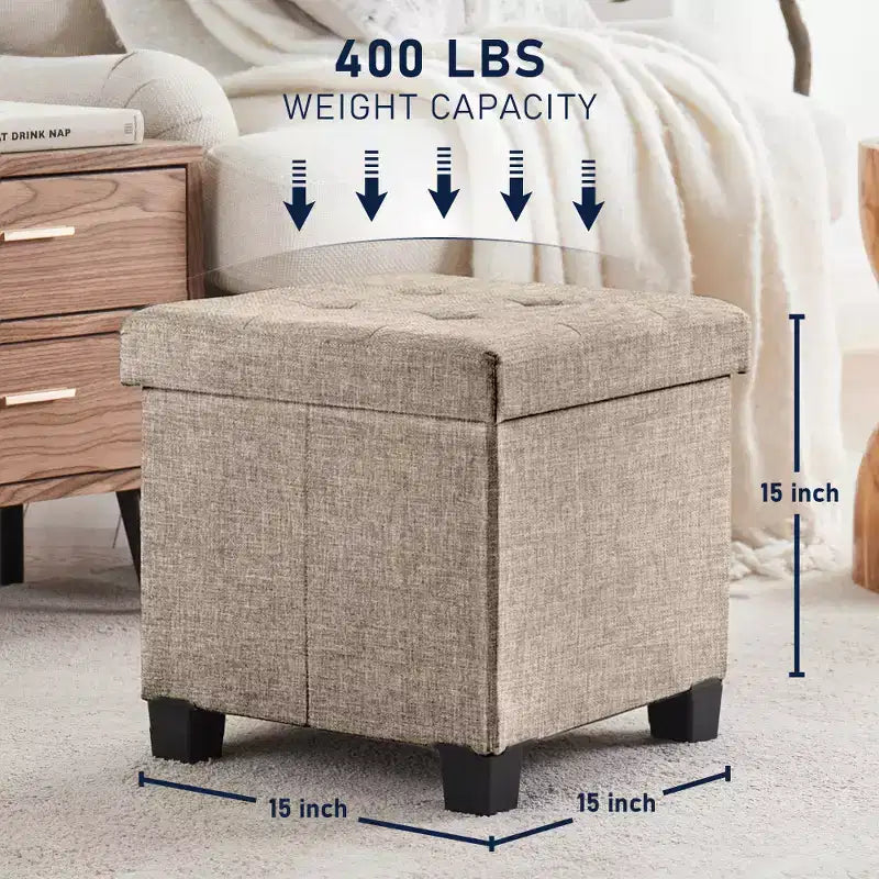 Pouf contenitore in lino quadrato da 38 cm con gambe