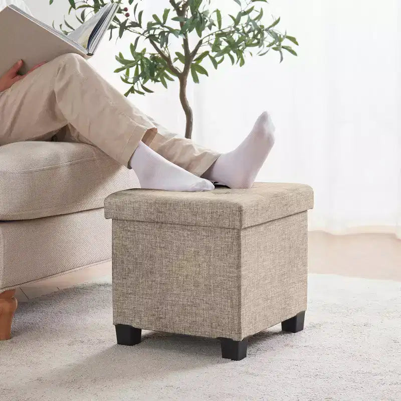 Pouf contenitore in lino quadrato da 38 cm con gambe