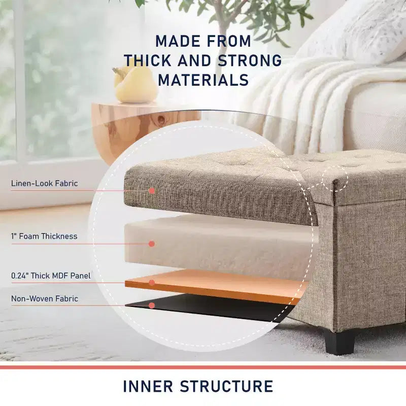 Pouf contenitore in lino quadrato da 38 cm con gambe
