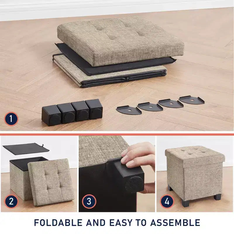 Pouf contenitore in lino quadrato da 38 cm con gambe