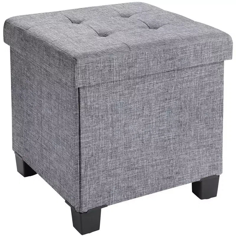 Pouf contenitore in lino quadrato da 38 cm con gambe