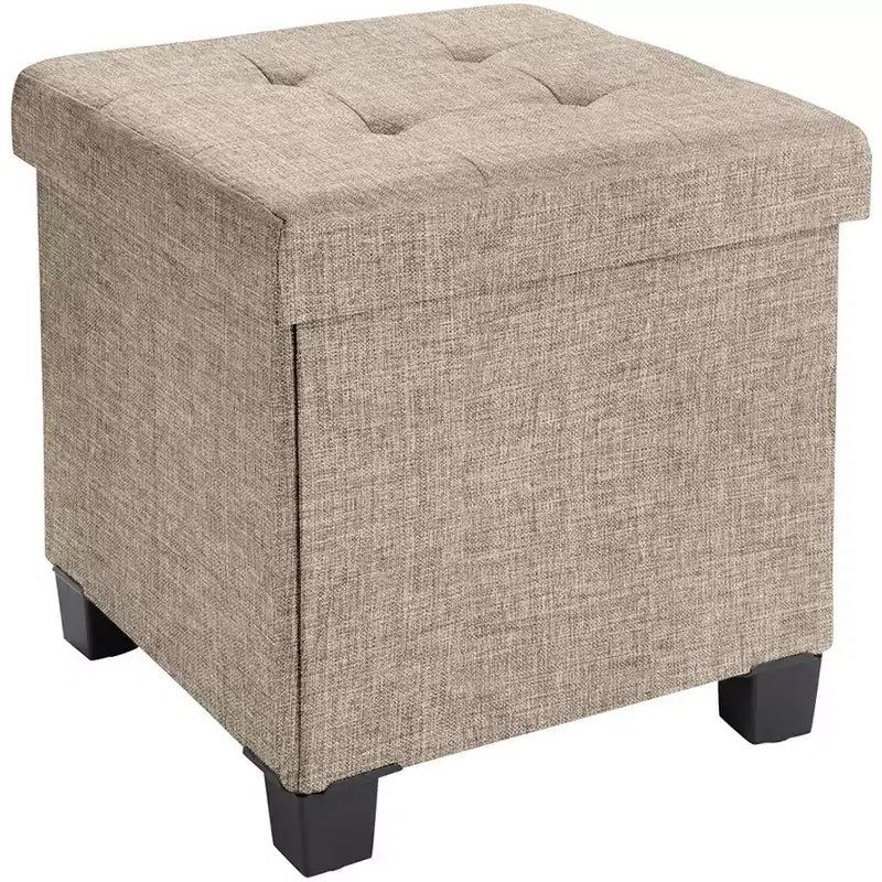 Pouf contenitore in lino quadrato da 38 cm con gambe